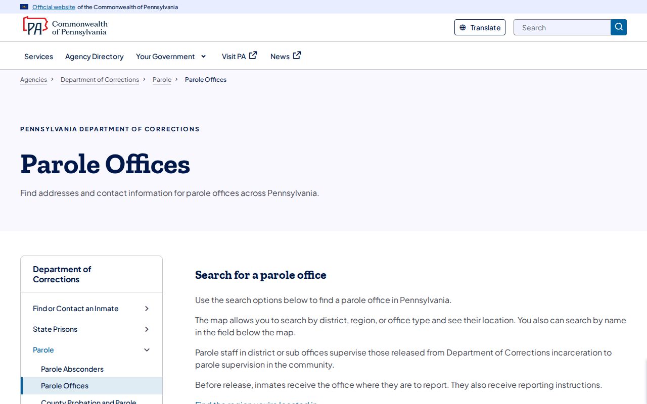 Pennsylvania parole office directory for Fulton County post-release supervision